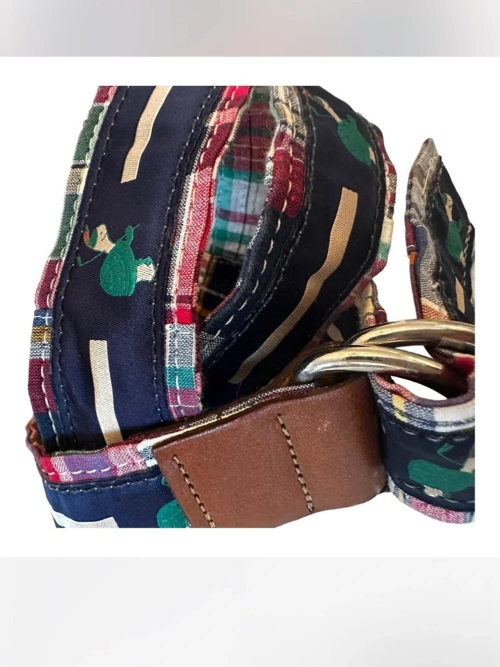 Plaid Fabric Golf Belt with Golfing Turtles